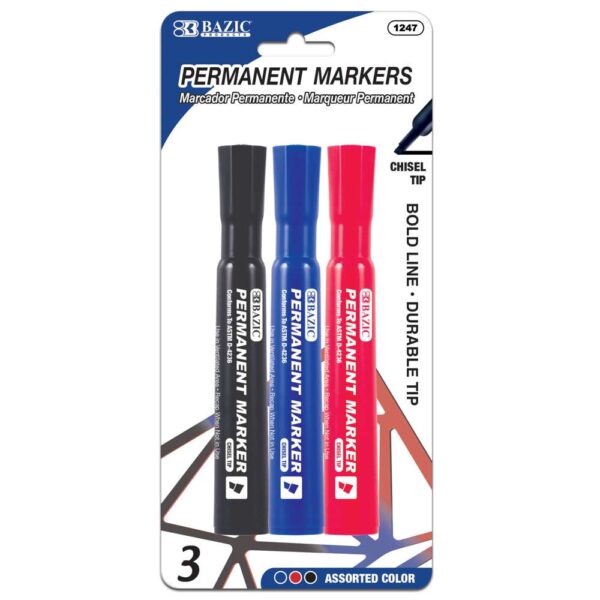 Assorted Colors Chisel Tip Jumbo Permanent Markers (3/Pk)