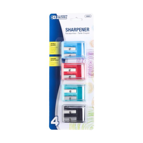 Dual Blades Square Sharpener w/ Receptacle (4/Pack)