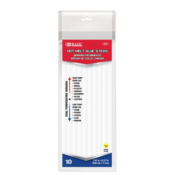 7.87" x 0.27" Dual Temp. Mini Hot Melt Glue Sticks (10/Bag)