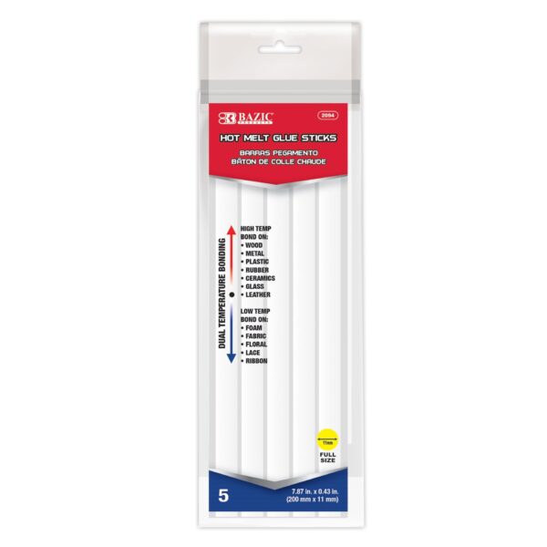 7.87" x 0.43" Dual Temp. Full Size Hot Melt Glue Sticks (5/Bag)