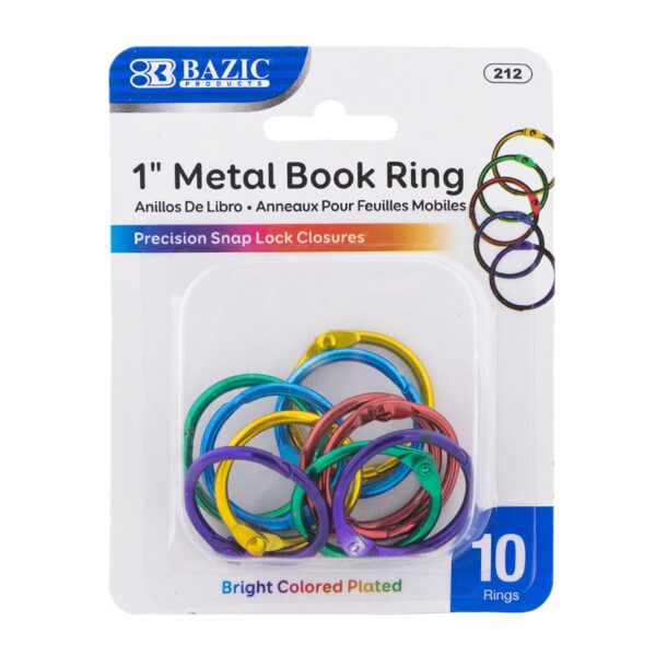1" Assorted Color Metal Book Rings (10/Pack)