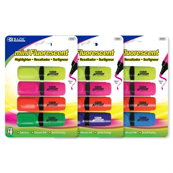 Mini Desk Style Fluorescent Highlighters (4/Pack)