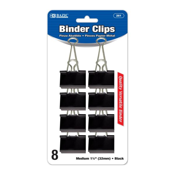 Medium 1 1/4" (32mm) Black Binder Clip (8/Pack)