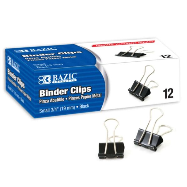 Small 3/4" (19mm) Black Binder Clip (12/Box)