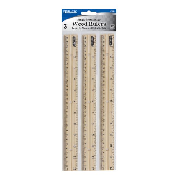 12" (30cm) Wooden Ruler (3/Pack)
