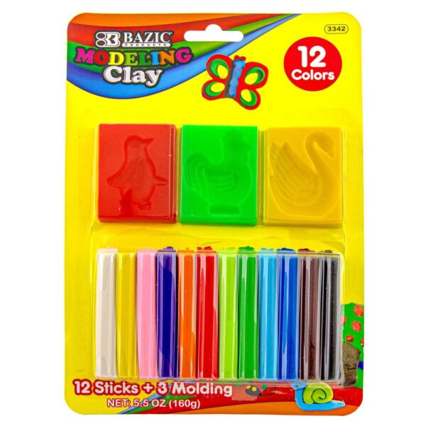 12 COLOR MODELING CLAY STICKS + 3 MOLDING 5.64OZ
