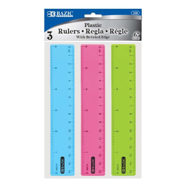 PLASTIC RULER 15 CM (3/PACK)