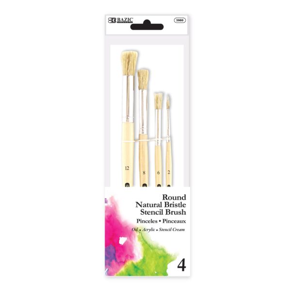 ROUND NATURAL BRIZSTLE STENCIL BRUSH (4/PACK)