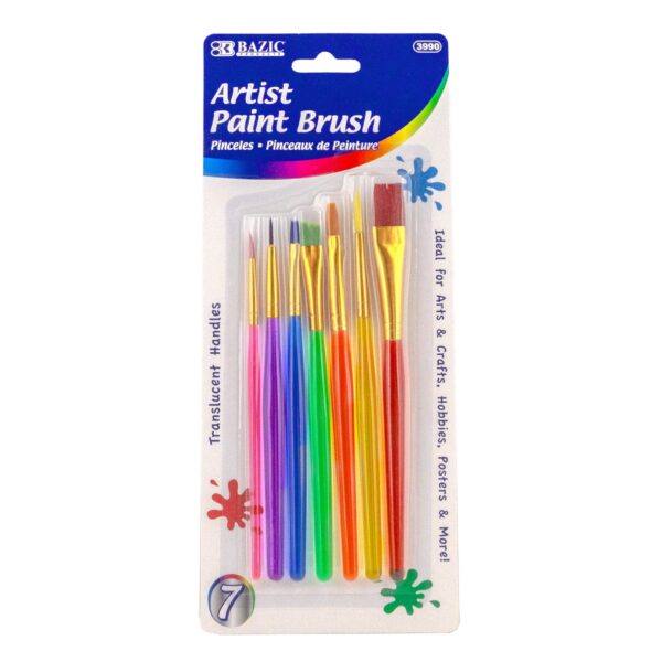PAINT BRUSH WITH TRANSLUCENT HANDLE SET (7/PACK)