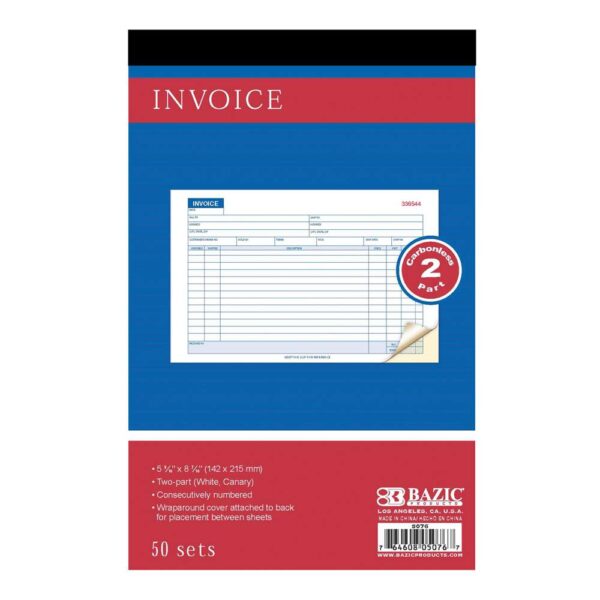 50 SETS 5 9/16''X8 7/16'' 2-PART CARBONLESS INVOICE BOOK