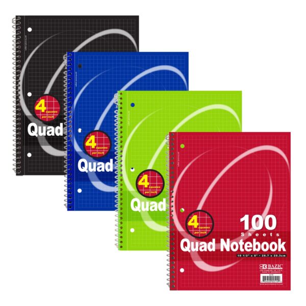 100CT QUAD-RULED 4-1'' SPIRAL NOTEBOOK