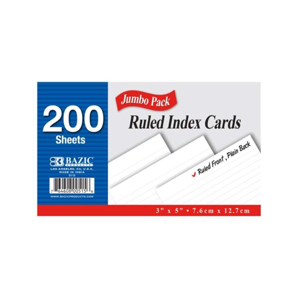 INDEX CARD 3 X 5" 200 CT RULED