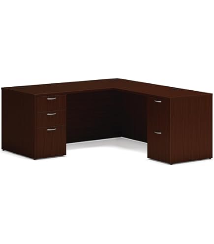 HON MOD L-Desk with Dual Pedestals, Home Office L Shape Executive Desk with Drawers, 66" W x 72" D, Mahogany