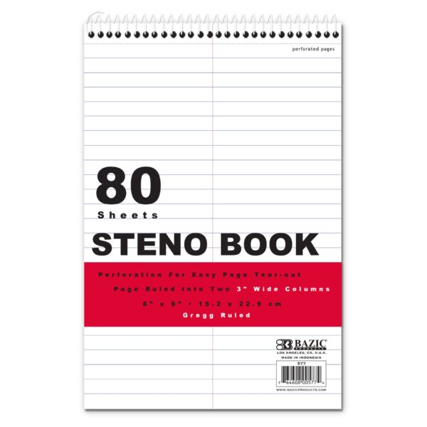 WHITE PAPER GREGG RULED STENO BOOK 80 CT 6''X9''