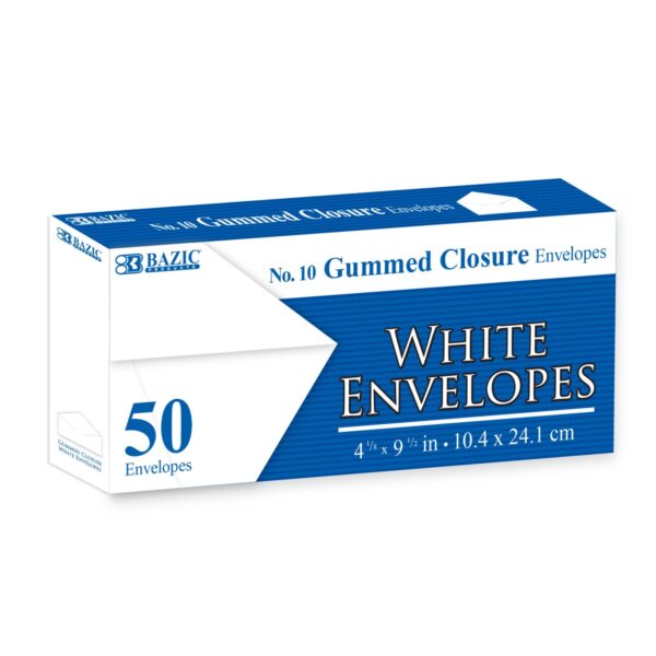 #10 WHITE ENVELOPPES W/ GUMMED CLOSURE (50/PACK)