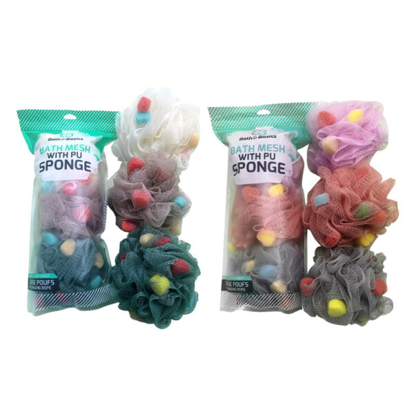 03PK BATH MESH LOOFAH WITH PU SPONGE -36