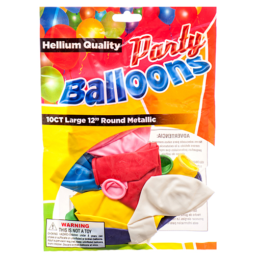 BALLOON METALLIC 12" 10CT ASST