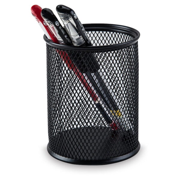 AIMI Pencil Case 2pcs Large Capacity Container Metal Mesh Pen Cup Office School Home Desk Pen Storage Organizer Can Makeup Holder Round Black