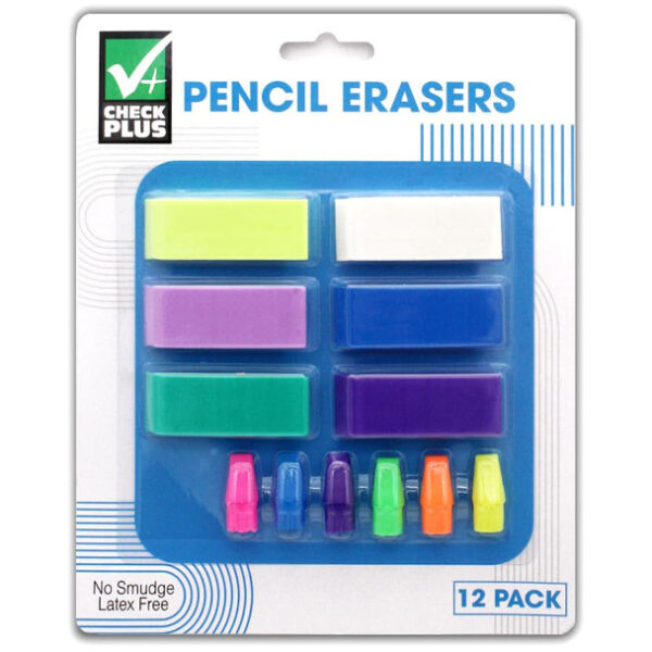 12 PACK ERASERS ASSORTED COLORS 36431