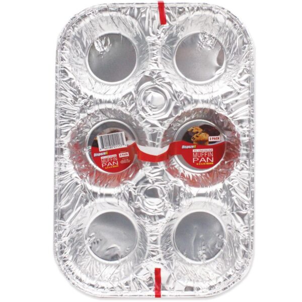 DISPOZEIT ALUMINUM MUFFIN PAN 10 X 6.75 INCHES 2 PK 6 CAVITY 21117