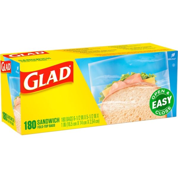 GLAD FOLD TOP SANDWICH BAG 180CT 6.5 X5.5X1IN
Item # 60771