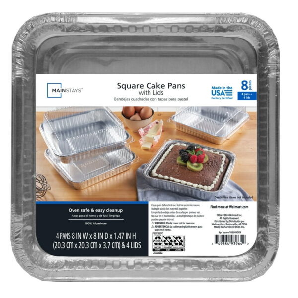 4PK 8" SQR CAKE PAN WITH BLISTER PACK-48