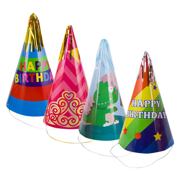 Birthday Hat- Large- 12"- 4 Ass