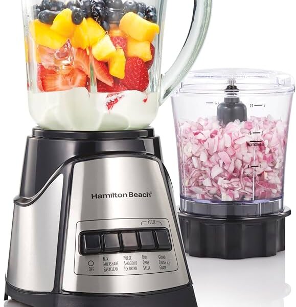 HAMILTON BEACH 58149 BLENDER GLASS JAR STAINLESS STEEL W 3 CUP FOOD CHOPPER