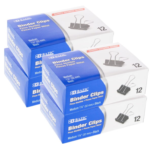 Medium 1 1/4" (32mm) Black Binder Clip (12/Box)