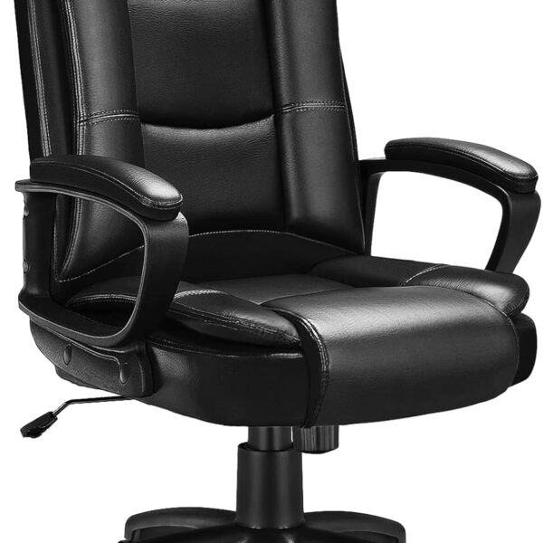 Amazon Basics Classic Puresoft PU Padded Mid-Back Height Adjustable Office Computer Desk Chair with Armrest, 26"D x 23.75"W x 42"H, Black