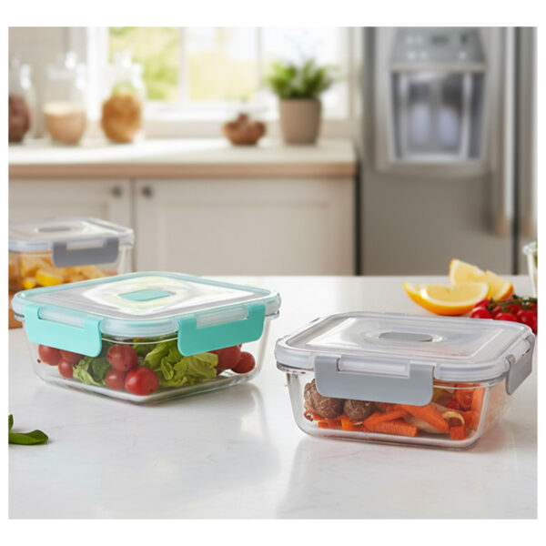 "SQUARE GLASS FOOD CONTAINER W/LID 18 OZ
-24"