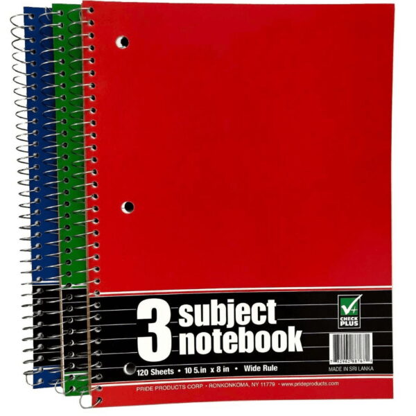 CHECK PLUS SPIRAL NOTEBOOK 120SHEET 10.5X8IN 3 SUBJECT ASTD
Item # 88767