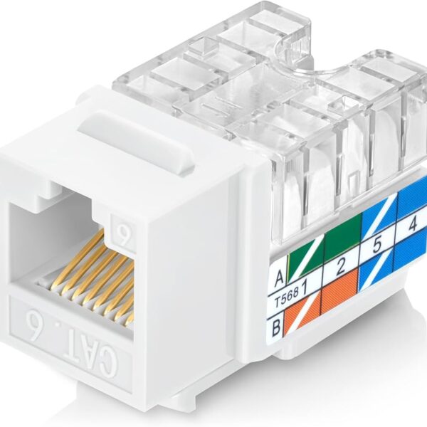 Everest Media Solutions RJ45 CAT6/5e Keystone Jack in White Color - Slim Profile, UTP Female Ethernet Connector - Compatible with Speed Termination Tool - easyJACK - 50-Pack