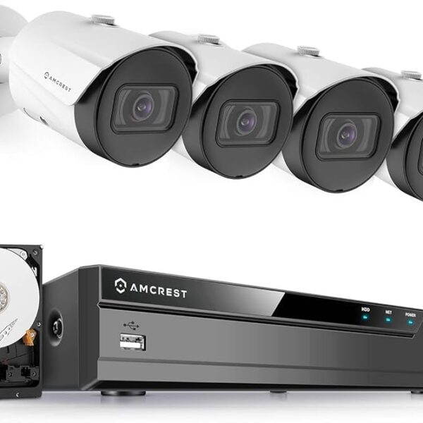 Amcrest 5MP Security Camera System, 4K 8CH PoE NVR, (4) x 5-Megapixel 2.8mm Wide Lens Weatherproof Metal Vandal Dome PoE IP Cameras, Pre-Installed 2TB Hard Drive, NV4108E-IP5M-D1188EW4-2TB (White)