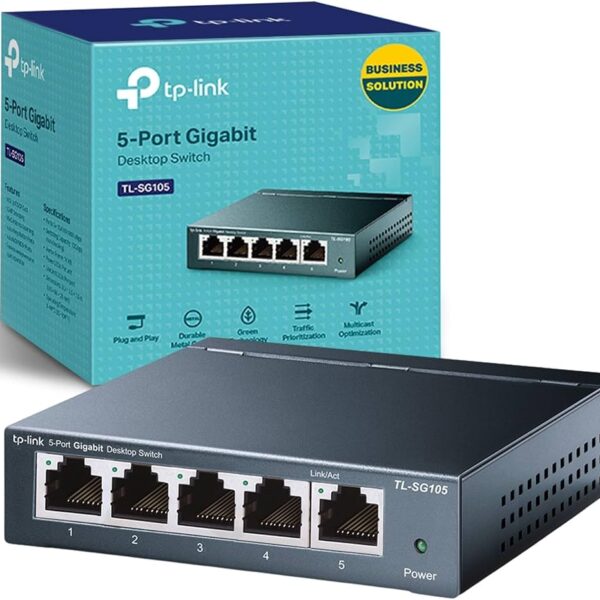 TP-Link TL-SG105, 5 Port Gigabit Unmanaged Ethernet Switch, Network Hub, Ethernet Splitter, Plug & Play, Fanless Metal Design, Shielded Ports, Traffic Optimization, Limited Lifetime Protection