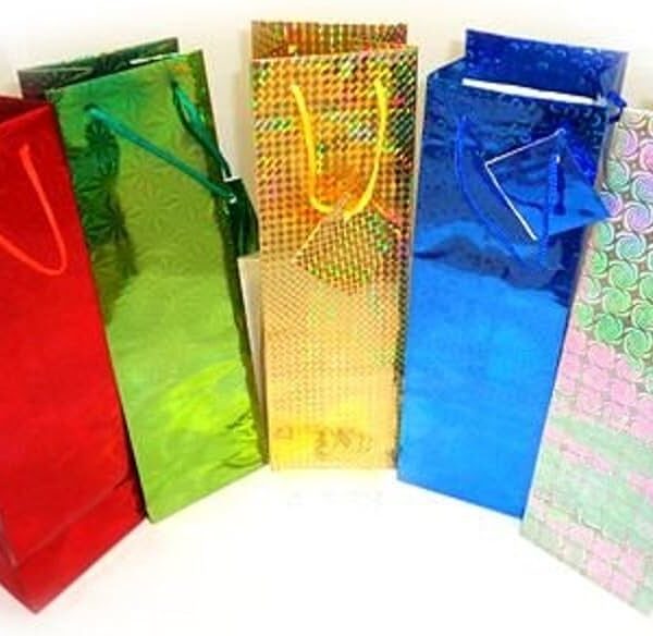 PARTY SOLUTIONS GIFT BAG 4 X 3.5 X 13 HOLOGRAPHIC WINE BOTTLE ASSORTED COLORS