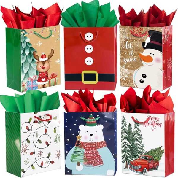 PARTY SOLUTIONS CHRISTMAS GIFT BAG 7 X 4 X 9 IN MEDIUM SATIN HANDLE ASSORTED DESIGNS 36419