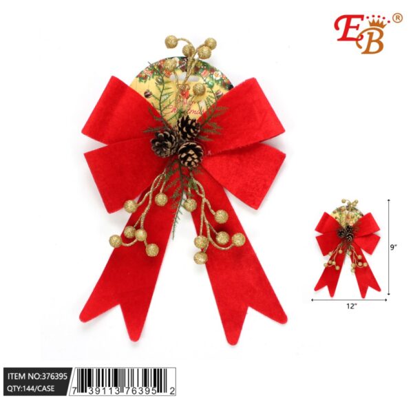 9" CHRISTMAS BOWKNOT W/ PINE CONE 144PCS/CS
