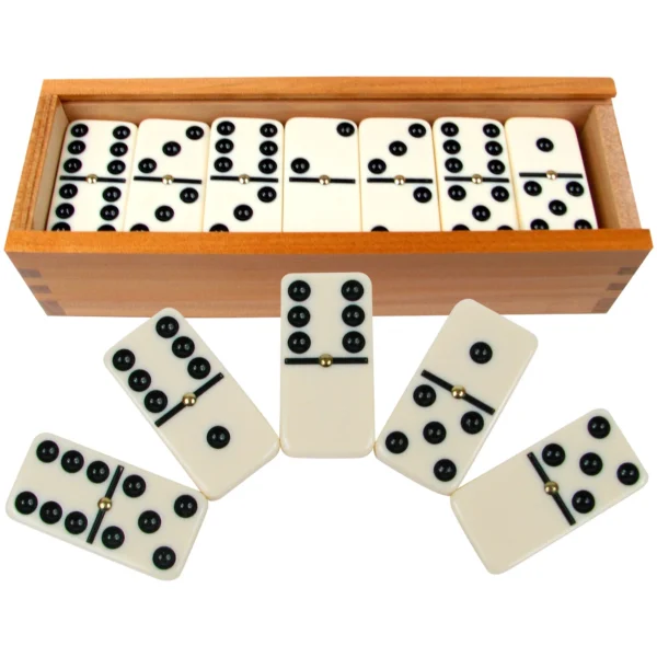 DOUBLE SIX WOOD CASE DOMINOES 24PC/CS