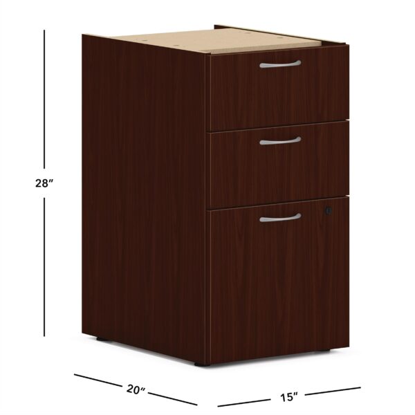 HON MOD Office Storage Drawers Pedestal Stand, Under Desk Organizers and Storage, Includes Two Box Drawers, One File Drawer, 15" W Pedestal for Office Spaces, Home Offices, Mahogany