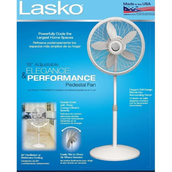 Lasko 1820 Pedestal Fan 18" Adjustable Cyclone White