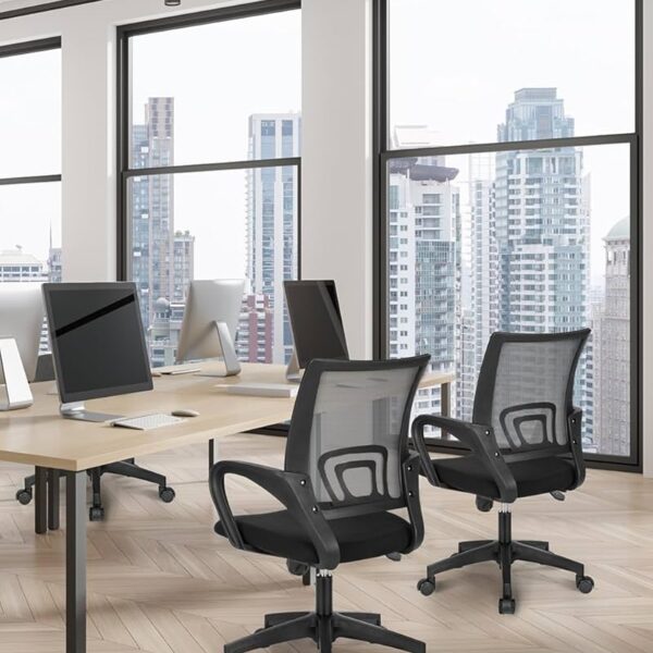 NEO CHAIR Office Desk Computer Chair Ergonomic Mesh Gaming Mid Back Seat with Comfy Lumbar Support Adjustable Height Swivel for Home Task (Black)
