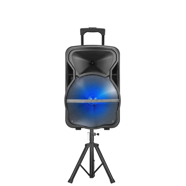 SPEAKER:15WOOFER+TWITTER3.BATTERY:7.4V2 200MA4.FUNCTION:WITH USB/SD/FM/REMOTE CONTROL/BLUETOOTH/1WIRED MIC3 PIN UL POWER CABLECOLOR BOX W/ SPEAKER-STAND