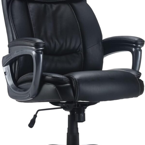 Staples Lockland Ergonomic Managers Office Chair, Big & Tall Cushioned, Adjustable Height, Metal Frame, Bonded Leather, For Workspace, Home, or Gaming, Black