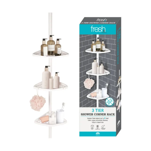 White - 3-Tier Corner Tension Pole Shower Caddy  (10)