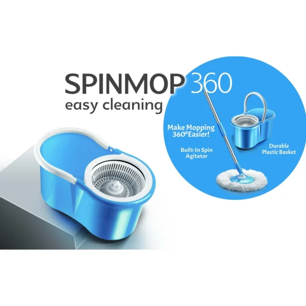 SPIN MOP WITH METAL HANDLE AND BLUE BUCKET + 2 SPIN MOP HEADS 8/BOX