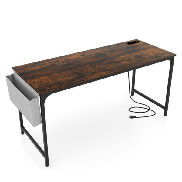 60" Conference Desk , Modern Boardroom Desk with Storage Bag, Headphone Hook, Sturdy Metal Frame, Rectangular Seminar Table with Charging Station