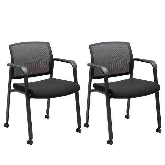 CLATINA Mesh Back Stacking Arm Chairs with Upholstered Fabric Seat and Ergonomic Lumbar Support for Office School Church Guest Reception Black