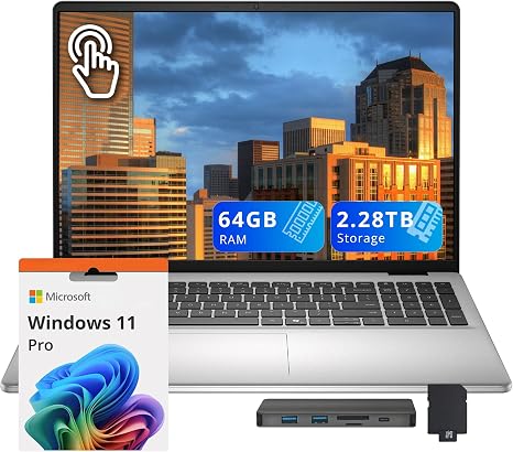 Dell 16" FHD+ Touchscreen Laptop, Intel Core 7 150 U, 64GB DDR5 RAM, 2.28TB Storage(2TB SSD + 288GB Docking Station), Wi-Fi 6E, Fingerprint Reader, Backlit Keyboard, Windows 11 Pro, Platinum Silver