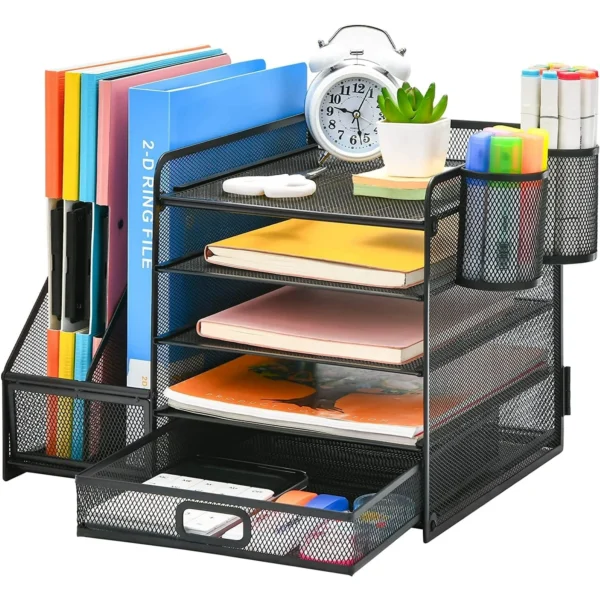 Magazine File Holder/Desk Organizer for Office Organization and Storage with 4 Vertical Compartments